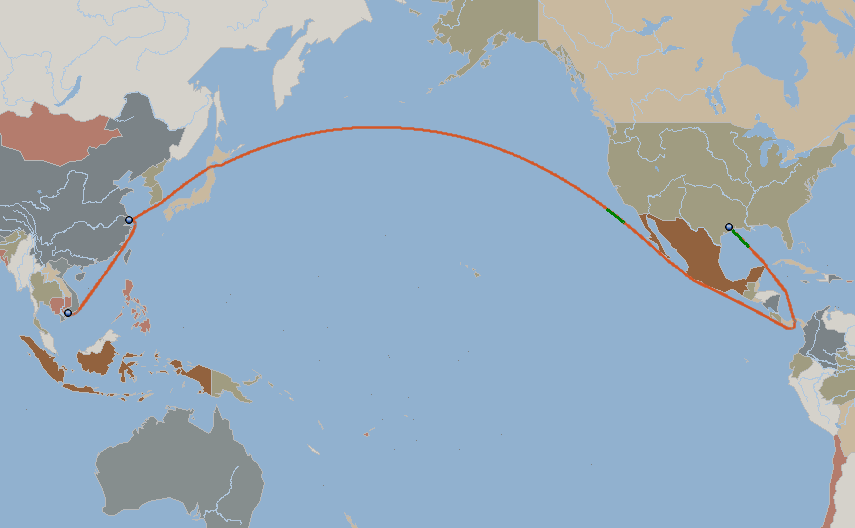 Asia — Caribbean / US Gulf route overview map supplied by BPI